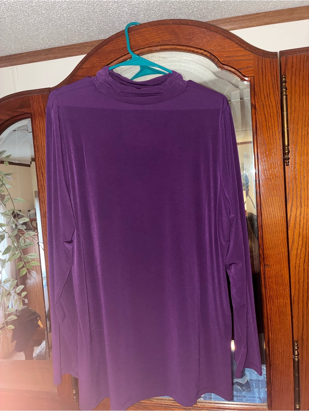 Susan Graver Deep Purple Mock-Neck Long Sleeve Top